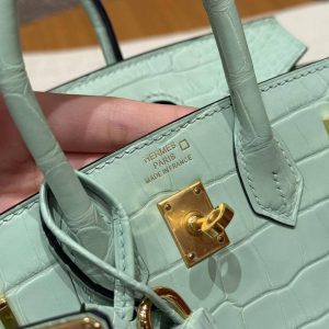 Hermes Birkin 20 Bag Handmade In Matte Alligator Leather Gold Hardware 6W Menthe - Image 13