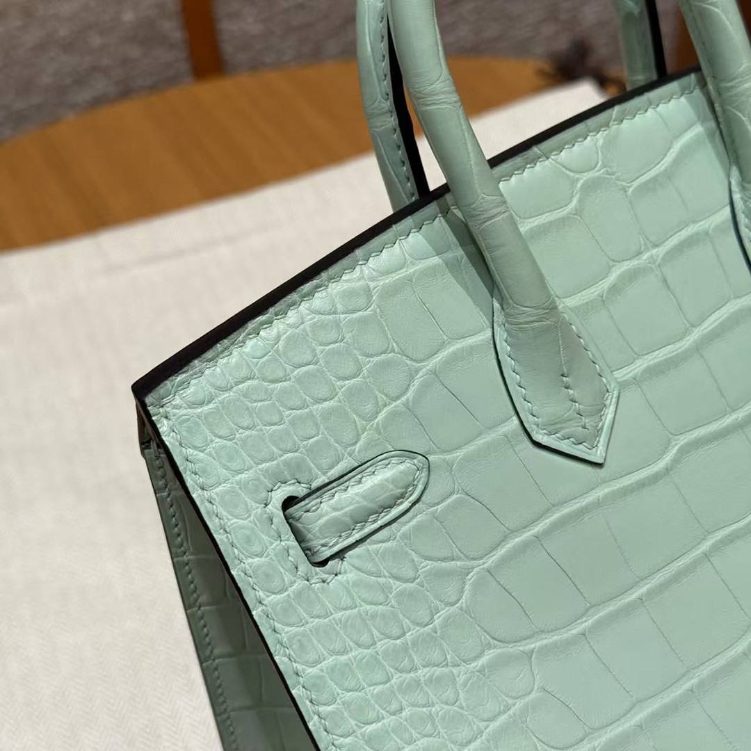 Hermes Birkin 20 Bag Handmade In Matte Alligator Leather Gold Hardware 6W Menthe - Image 10