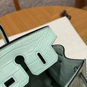 Hermes Birkin 20 Bag Handmade In Matte Alligator Leather Gold Hardware 6W Menthe - Image 8