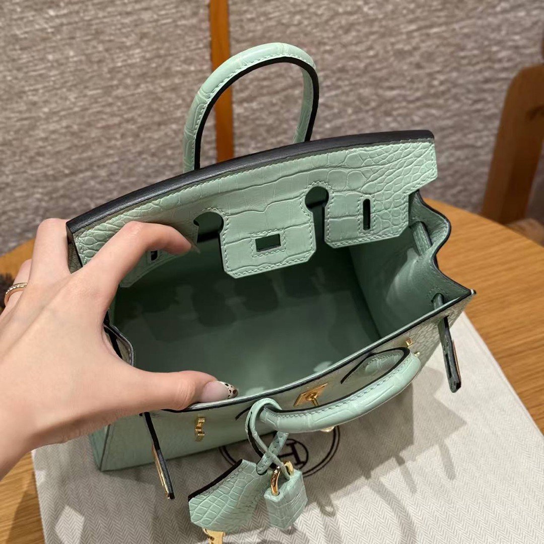 Hermes Birkin 20 Bag Handmade In Matte Alligator Leather Gold Hardware 6W Menthe - Image 7