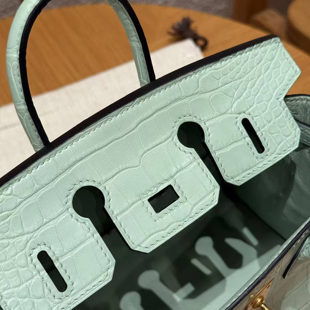 Hermes Birkin 20 Bag Handmade In Matte Alligator Leather Gold Hardware 6W Menthe - Image 5