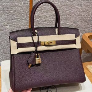 Hermes Birkin 30 Bag Handmade In Togo Calfskin Leather Gold Hardware 0G Rouge Sellier