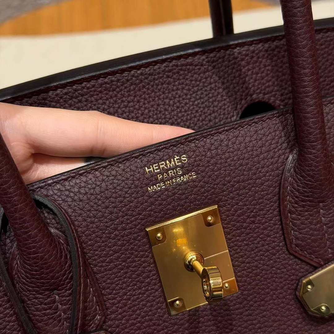 Hermes Birkin 30 Bag Handmade In Togo Calfskin Leather Gold Hardware 0G Rouge Sellier - Image 17