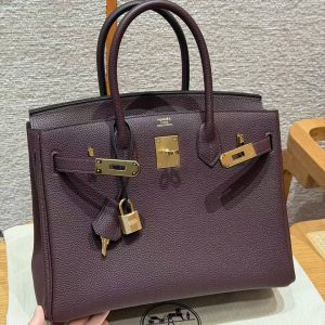 Hermes Birkin 30 Bag Handmade In Togo Calfskin Leather Gold Hardware 0G Rouge Sellier - Image 14