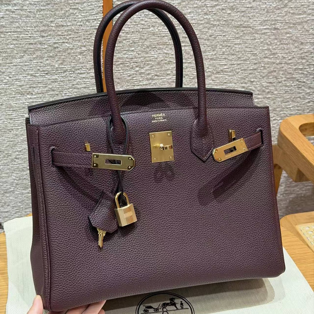 Hermes Birkin 30 Bag Handmade In Togo Calfskin Leather Gold Hardware 0G Rouge Sellier - Image 14