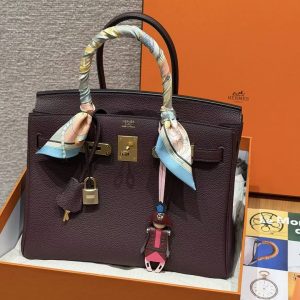 Hermes Birkin 30 Bag Handmade In Togo Calfskin Leather Gold Hardware 0G Rouge Sellier - Image 11