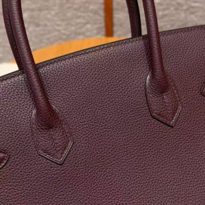 Hermes Birkin 30 Bag Handmade In Togo Calfskin Leather Gold Hardware 0G Rouge Sellier - Image 8