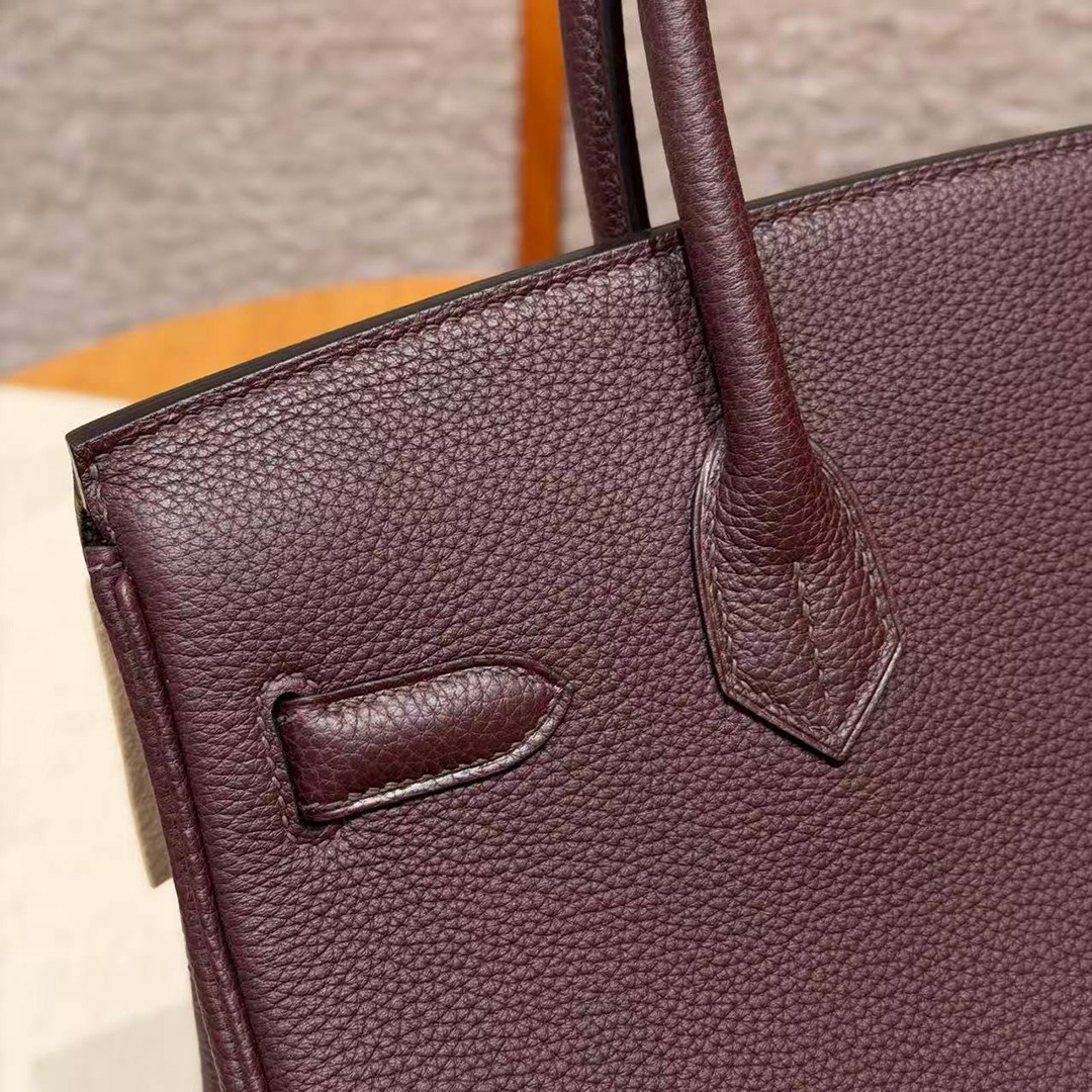 Hermes Birkin 30 Bag Handmade In Togo Calfskin Leather Gold Hardware 0G Rouge Sellier - Image 7