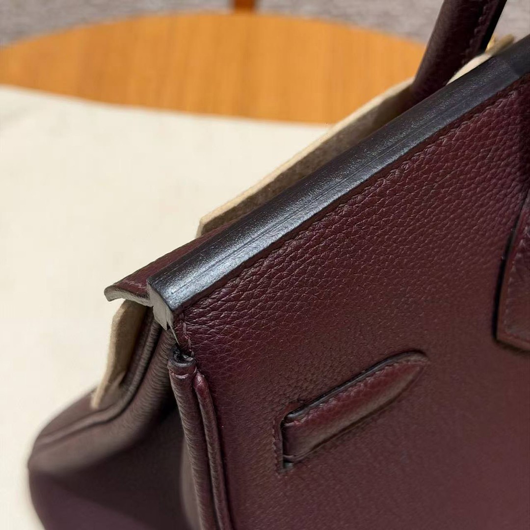 Hermes Birkin 30 Bag Handmade In Togo Calfskin Leather Gold Hardware 0G Rouge Sellier - Image 6