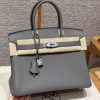 Hermes Birkin 30 Bag Handmade In Togo Calfskin Leather Silver Hardware 0L Gris Meyer
