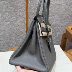 Hermes Birkin 30 Bag Handmade In Togo Calfskin Leather Silver Hardware 0L Gris Meyer - Image 18