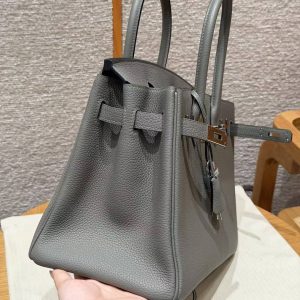 Hermes Birkin 30 Bag Handmade In Togo Calfskin Leather Silver Hardware 0L Gris Meyer - Image 12