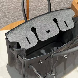 Hermes Birkin 30 Bag Handmade In Togo Calfskin Leather Silver Hardware 0L Gris Meyer - Image 11