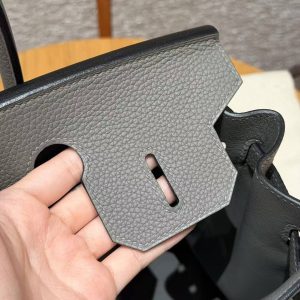 Hermes Birkin 30 Bag Handmade In Togo Calfskin Leather Silver Hardware 0L Gris Meyer - Image 10