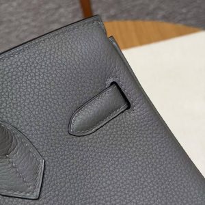 Hermes Birkin 30 Bag Handmade In Togo Calfskin Leather Silver Hardware 0L Gris Meyer - Image 9