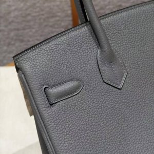 Hermes Birkin 30 Bag Handmade In Togo Calfskin Leather Silver Hardware 0L Gris Meyer - Image 8