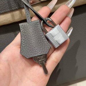 Hermes Birkin 30 Bag Handmade In Togo Calfskin Leather Silver Hardware 0L Gris Meyer - Image 7
