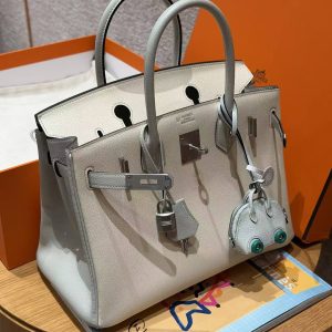 Alternative view of Hermes Birkin 30 Bag Handmade In Togo Calfskin Leather Silver Hardware 10 Craie 80 Gris Perle
