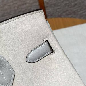 Hermes Birkin 30 Bag Handmade In Togo Calfskin Leather Silver Hardware 10 Craie 80 Gris Perle - Image 16