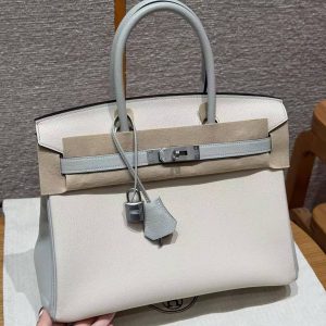 Hermes Birkin 30 Bag Handmade In Togo Calfskin Leather Silver Hardware 10 Craie 80 Gris Perle