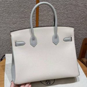Hermes Birkin 30 Bag Handmade In Togo Calfskin Leather Silver Hardware 10 Craie 80 Gris Perle - Image 10