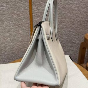 Hermes Birkin 30 Bag Handmade In Togo Calfskin Leather Silver Hardware 10 Craie 80 Gris Perle - Image 9