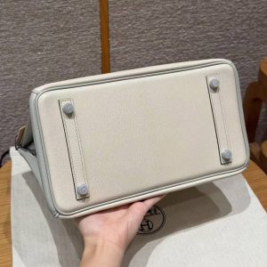 Hermes Birkin 30 Bag Handmade In Togo Calfskin Leather Silver Hardware 10 Craie 80 Gris Perle - Image 8