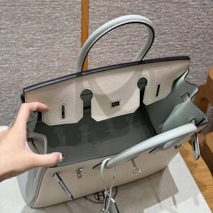 Hermes Birkin 30 Bag Handmade In Togo Calfskin Leather Silver Hardware 10 Craie 80 Gris Perle - Image 7