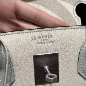 Hermes Birkin 30 Bag Handmade In Togo Calfskin Leather Silver Hardware 10 Craie 80 Gris Perle - Image 6