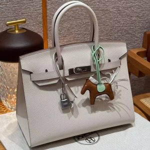 Hermes Birkin 30 Bag Handmade In Epsom Calfskin Leather Silver Hardware 10 Craie