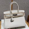 Hermes Birkin 30 Bag Handmade In Togo Calfskin Leather Silver Hardware 10 Craie