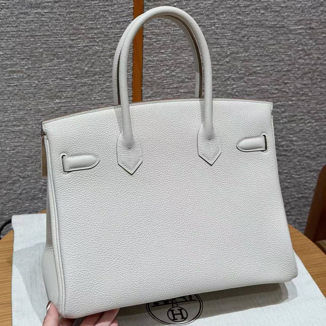 Hermes Birkin 30 Bag Handmade In Togo Calfskin Leather Silver Hardware 10 Craie - Image 2