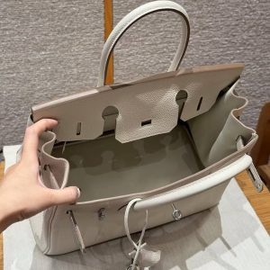 Hermes Birkin 30 Bag Handmade In Togo Calfskin Leather Silver Hardware 10 Craie - Image 16