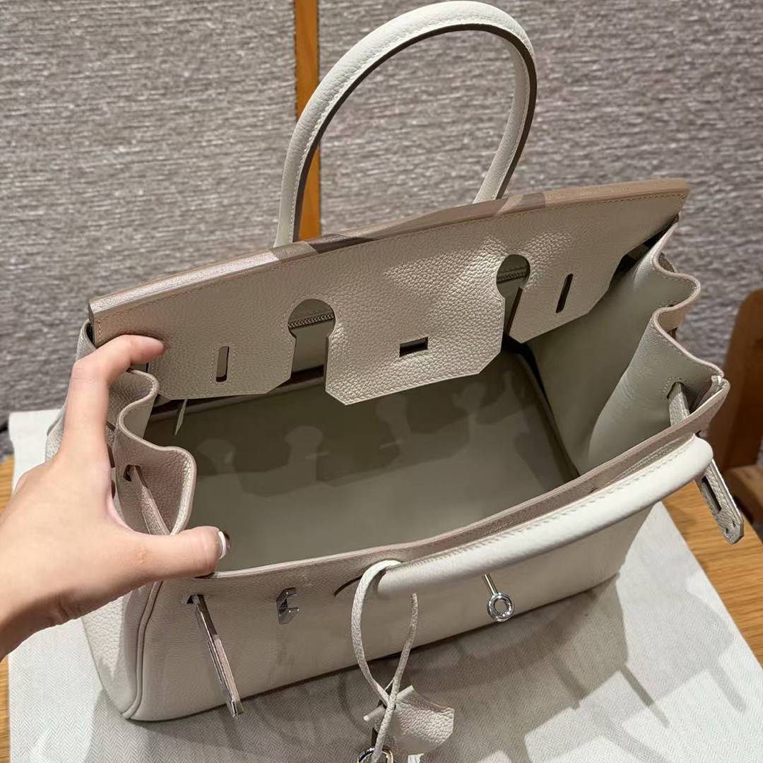 Hermes Birkin 30 Bag Handmade In Togo Calfskin Leather Silver Hardware 10 Craie - Image 16