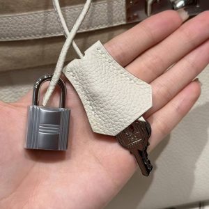 Hermes Birkin 30 Bag Handmade In Togo Calfskin Leather Silver Hardware 10 Craie - Image 12