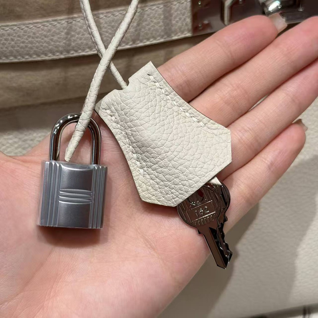 Hermes Birkin 30 Bag Handmade In Togo Calfskin Leather Silver Hardware 10 Craie - Image 12