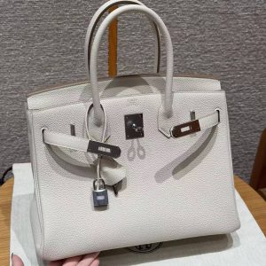Hermes Birkin 30 Bag Handmade In Togo Calfskin Leather Silver Hardware 10 Craie - Image 11
