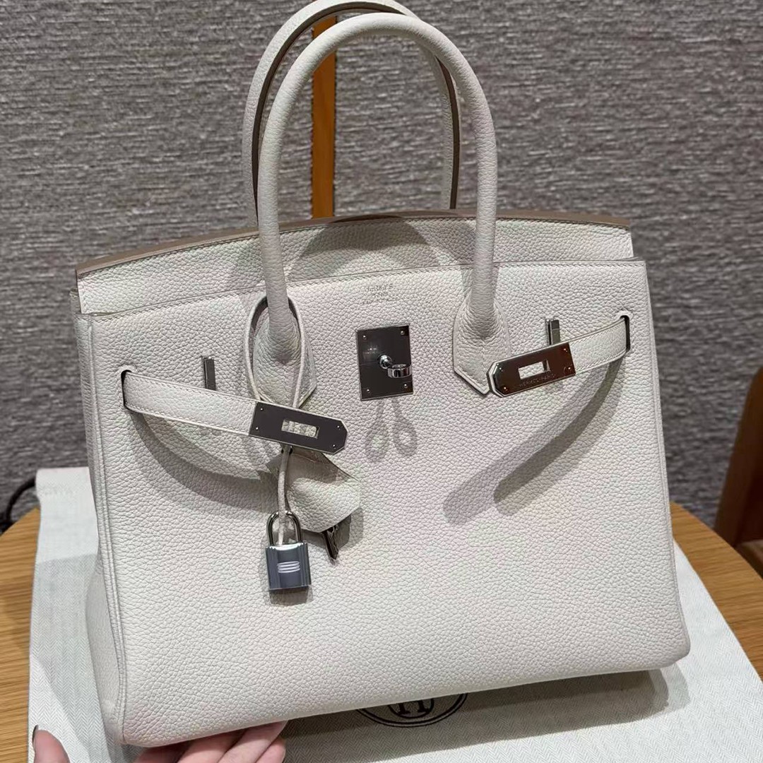 Hermes Birkin 30 Bag Handmade In Togo Calfskin Leather Silver Hardware 10 Craie - Image 11