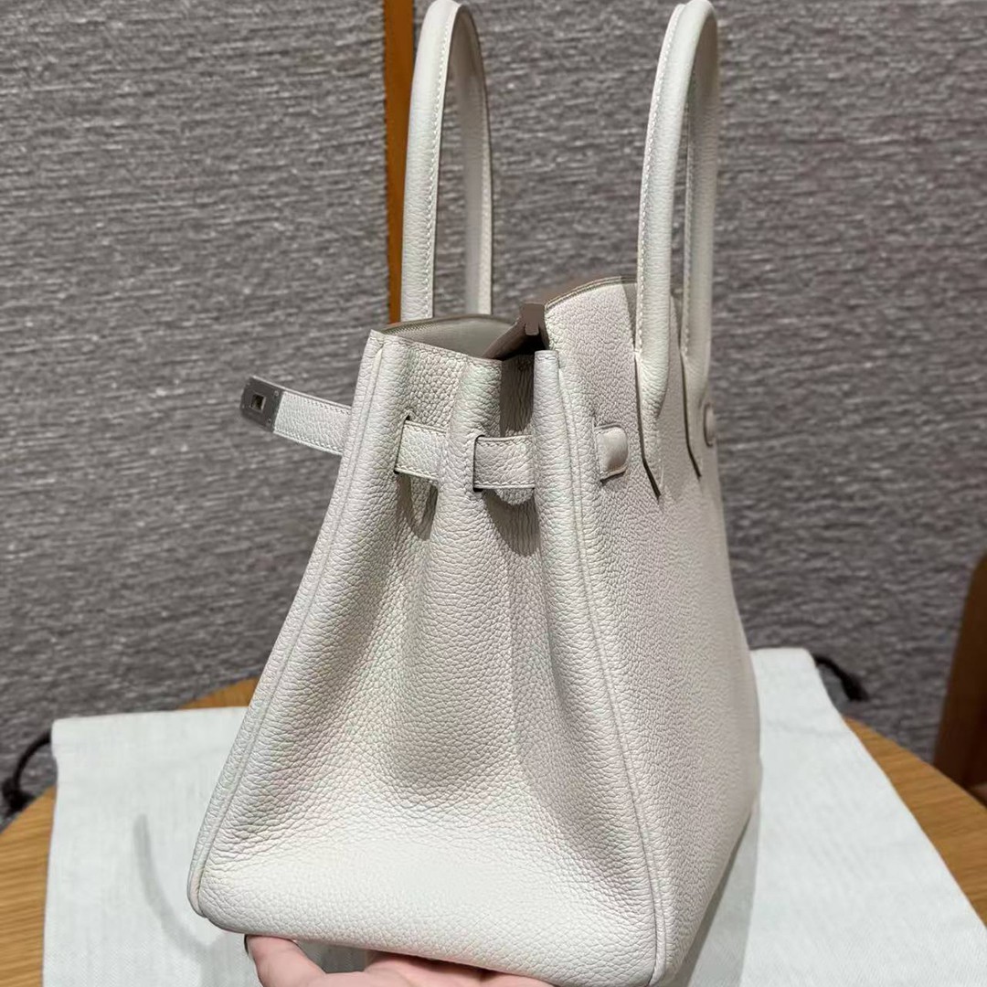 Hermes Birkin 30 Bag Handmade In Togo Calfskin Leather Silver Hardware 10 Craie - Image 10