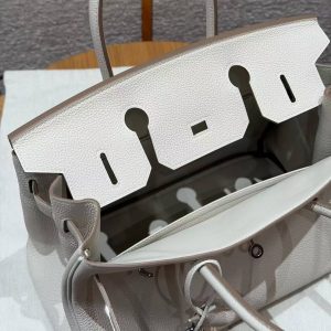 Hermes Birkin 30 Bag Handmade In Togo Calfskin Leather Silver Hardware 10 Craie - Image 9
