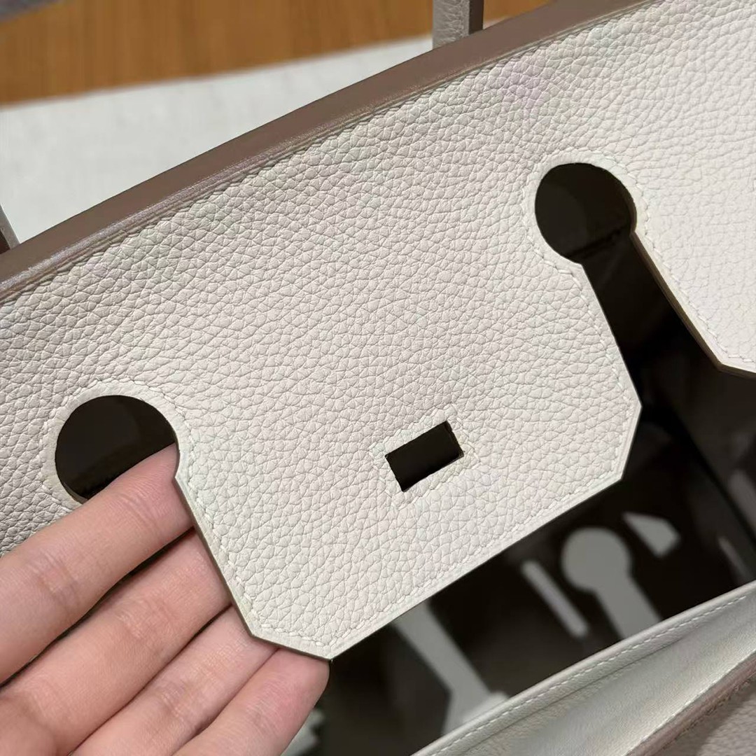 Hermes Birkin 30 Bag Handmade In Togo Calfskin Leather Silver Hardware 10 Craie - Image 8