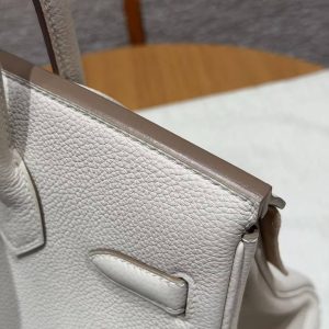 Hermes Birkin 30 Bag Handmade In Togo Calfskin Leather Silver Hardware 10 Craie - Image 6