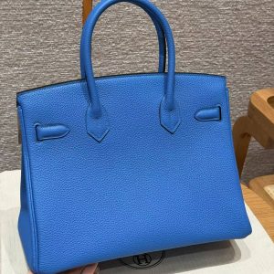 Alternative view of Hermes Birkin 30 Bag Handmade In Togo Calfskin Leather Silver Hardware 17 Blue Zalige