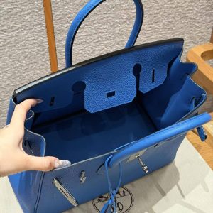 Hermes Birkin 30 Bag Handmade In Togo Calfskin Leather Silver Hardware 17 Blue Zalige - Image 20