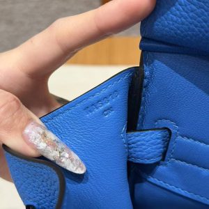 Hermes Birkin 30 Bag Handmade In Togo Calfskin Leather Silver Hardware 17 Blue Zalige - Image 18