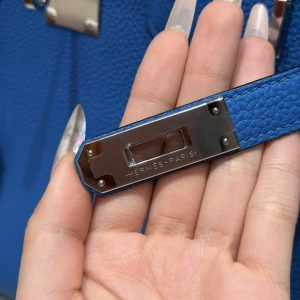 Hermes Birkin 30 Bag Handmade In Togo Calfskin Leather Silver Hardware 17 Blue Zalige - Image 17