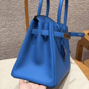 Hermes Birkin 30 Bag Handmade In Togo Calfskin Leather Silver Hardware 17 Blue Zalige - Image 14