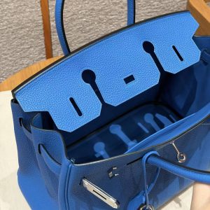 Hermes Birkin 30 Bag Handmade In Togo Calfskin Leather Silver Hardware 17 Blue Zalige - Image 13