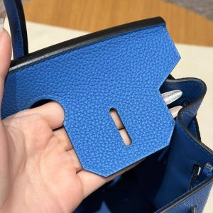 Hermes Birkin 30 Bag Handmade In Togo Calfskin Leather Silver Hardware 17 Blue Zalige - Image 12