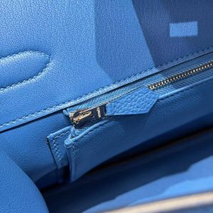 Hermes Birkin 30 Bag Handmade In Togo Calfskin Leather Silver Hardware 17 Blue Zalige - Image 10